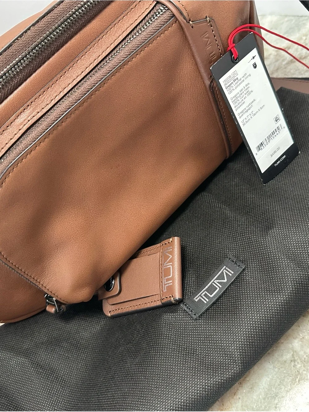 Tumi Brown Leather Messenger Crossbody with Black Strap
